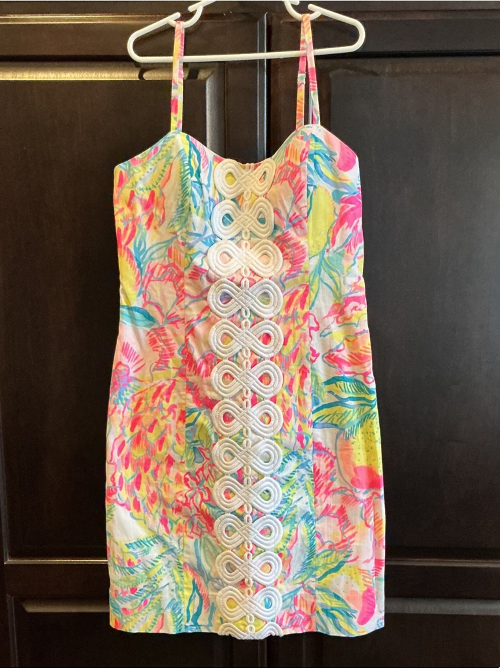 Lilly Pulitzer Multicolor Tropical Print Sheath Dress with White Braided Trim
